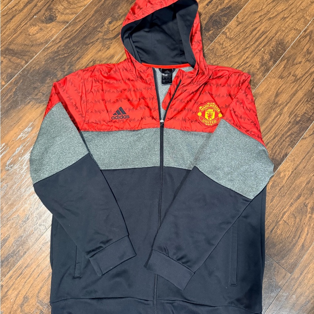 Adidas Manchester United Red and Black Zip Hoodie Jacket